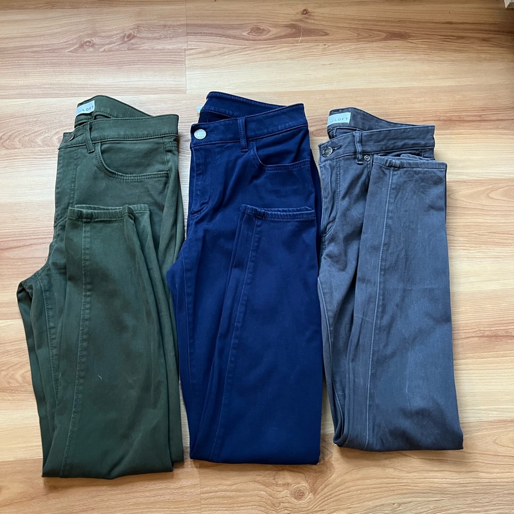 Bundle of 3 LOFT Sateen Skinny Pants in Curvy Fit